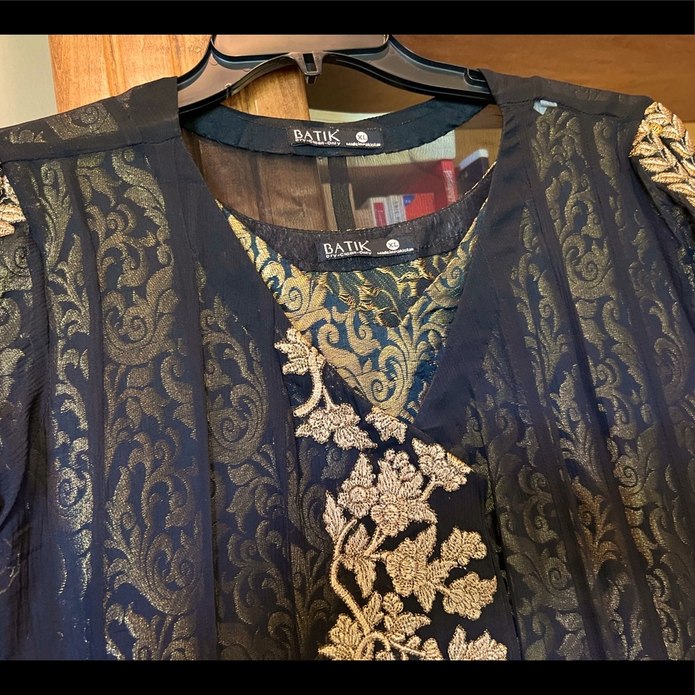Batik black and gold midi dress, 2 piece with jacket